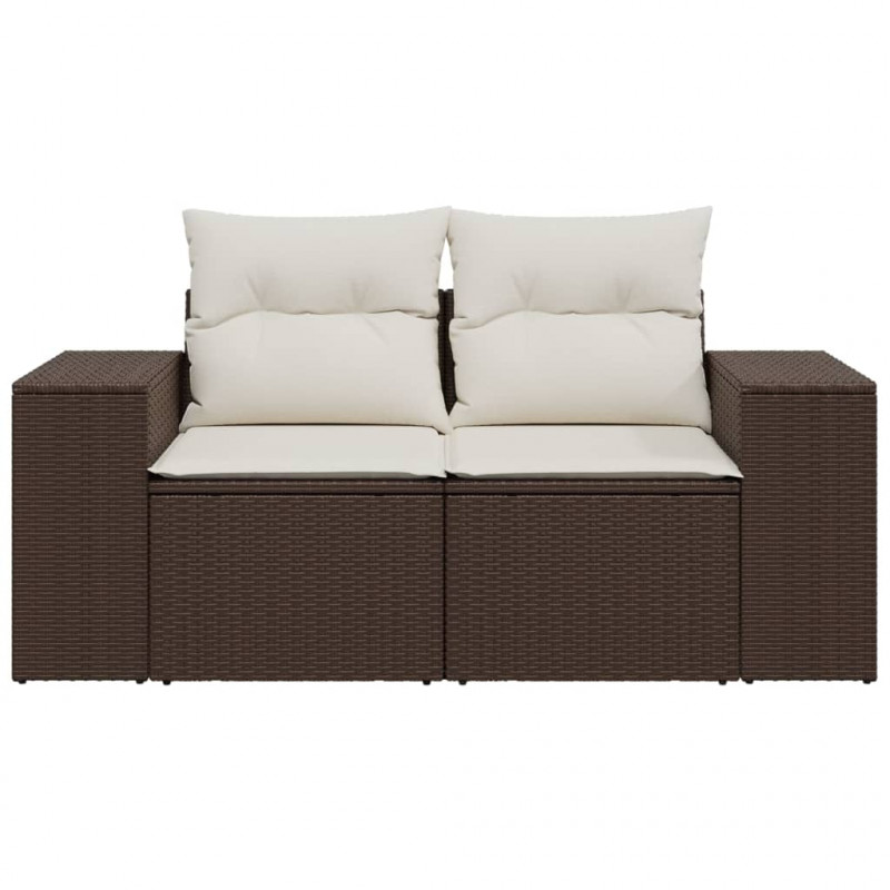 Sofa ogrodowa z poduszkami, 2-osobowa, brązowa, polirattan