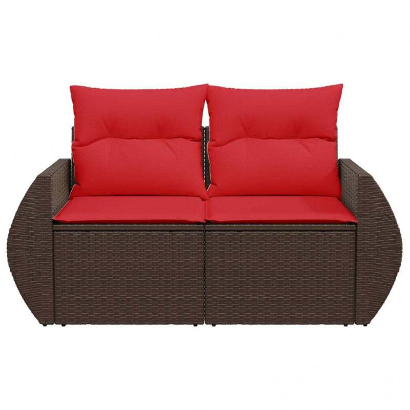 Sofa ogrodowa z poduszkami 2-osobowa brązowa polirattanowa