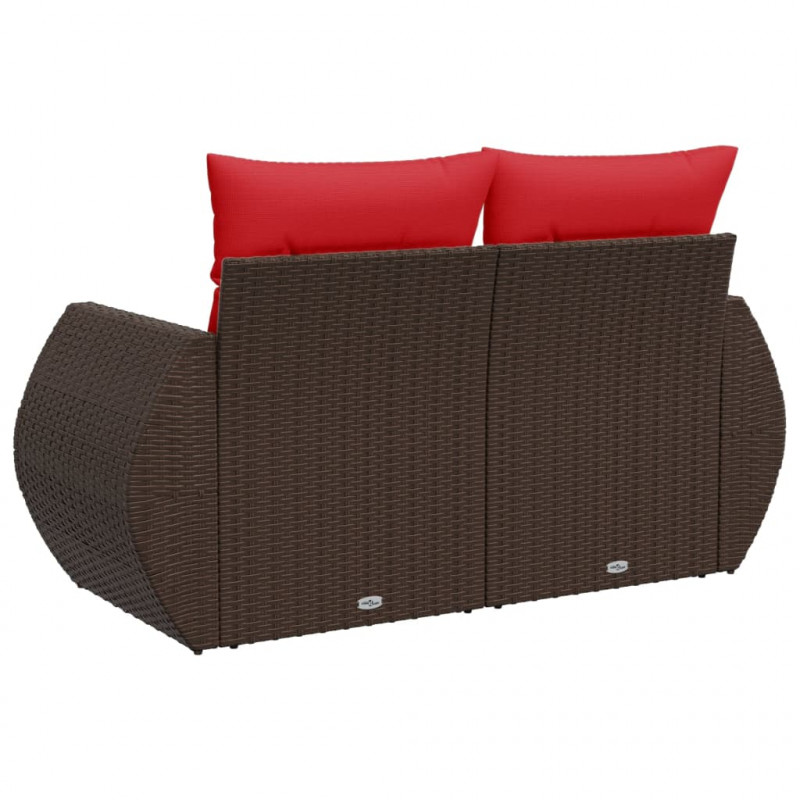 Sofa ogrodowa z poduszkami 2-osobowa brązowa polirattanowa