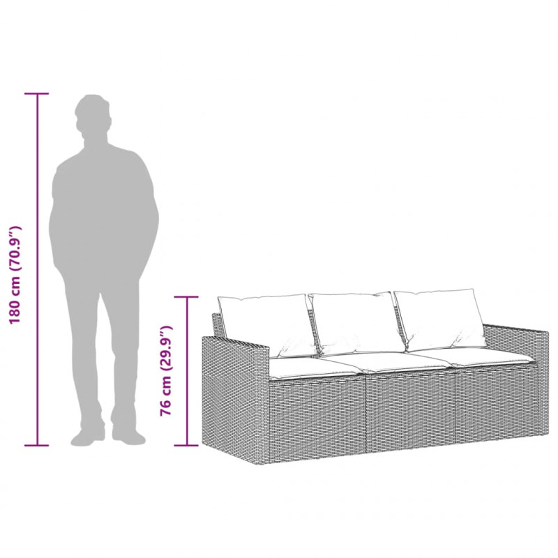 Sofa ogrodowa z poduszkami, 3-osobowa, brązowa, polirattan
