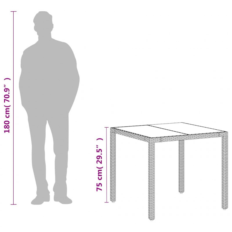 Stół ogrodowy ze szklanym blatem, biały 90x90x75 cm, polirattan