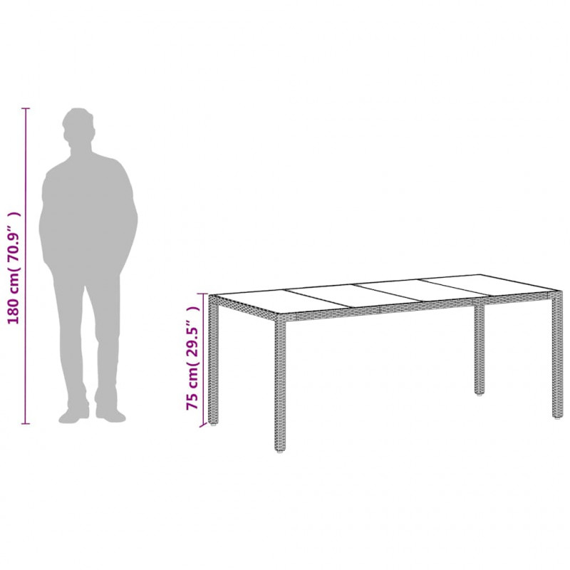 Stół ogrodowy ze szklanym blatem, biały 190x90x75 cm, rattan PE