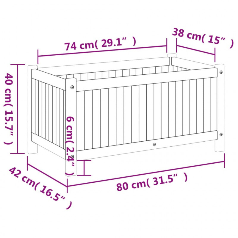 Donica ogrodowa z wyściółką, 80x42x40 cm, lite drewno akacjowe