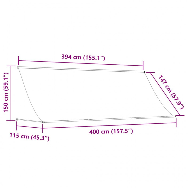 Markiza zwijana, antracytowa, 400x150 cm, tkanina i stal