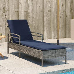 Leżak z poduszką Szary 63x200x81 cm Polirattan (tylko USA)