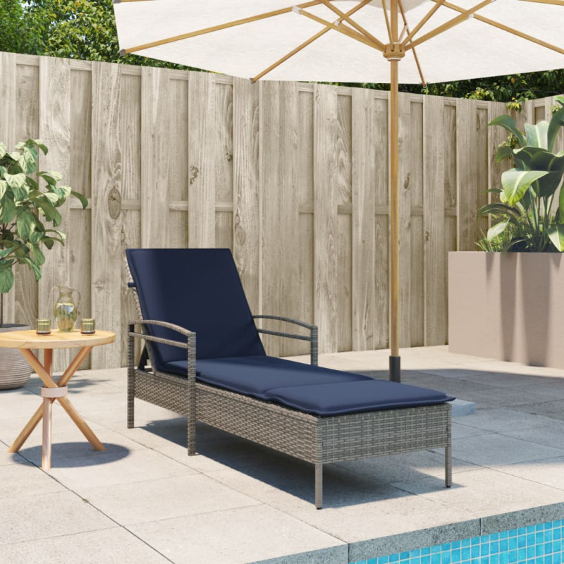 Leżak z poduszką Szary 63x200x81 cm Polirattan (tylko USA)