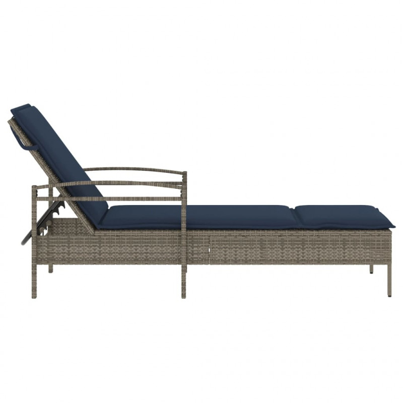 Leżak z poduszką Szary 63x200x81 cm Polirattan (tylko USA)