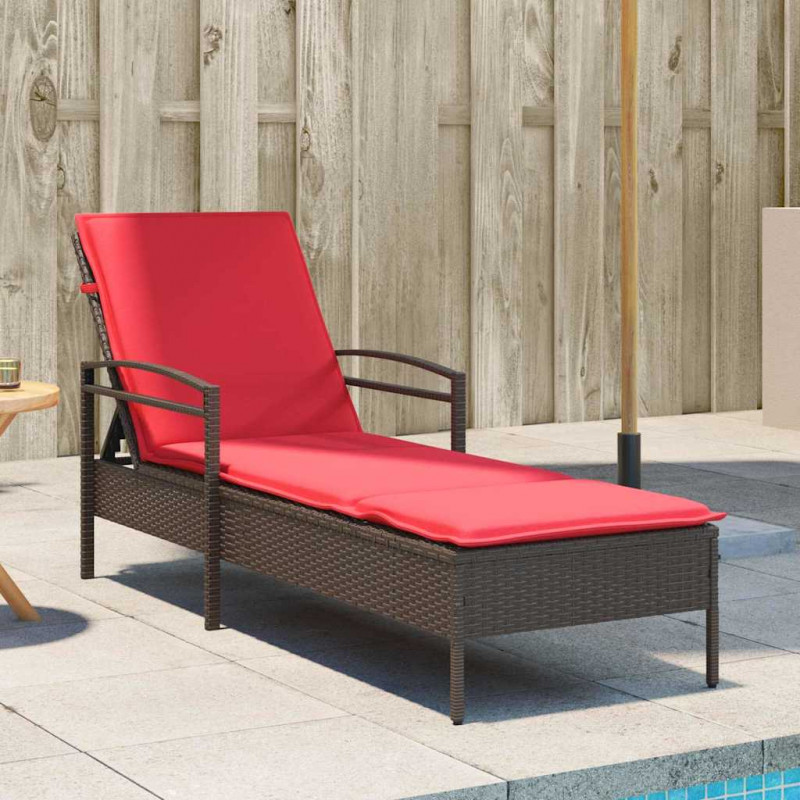 Leżak z poduszką Brązowy 63x200x81 cm Polirattan (tylko USA)