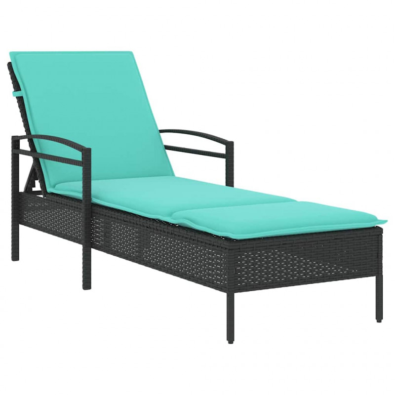 Leżak z poduszką czarny 63x200x81 cm polirattan (tylko w USA)