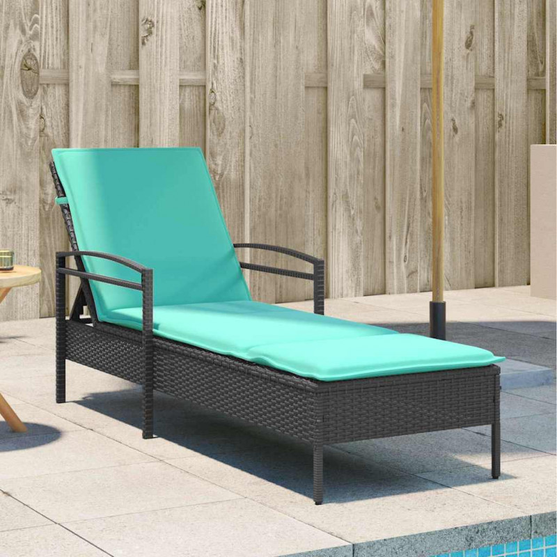 Leżak z poduszką czarny 63x200x81 cm polirattan (tylko w USA)