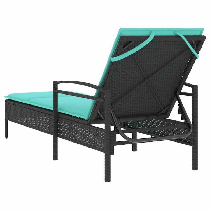 Leżak z poduszką czarny 63x200x81 cm polirattan (tylko w USA)