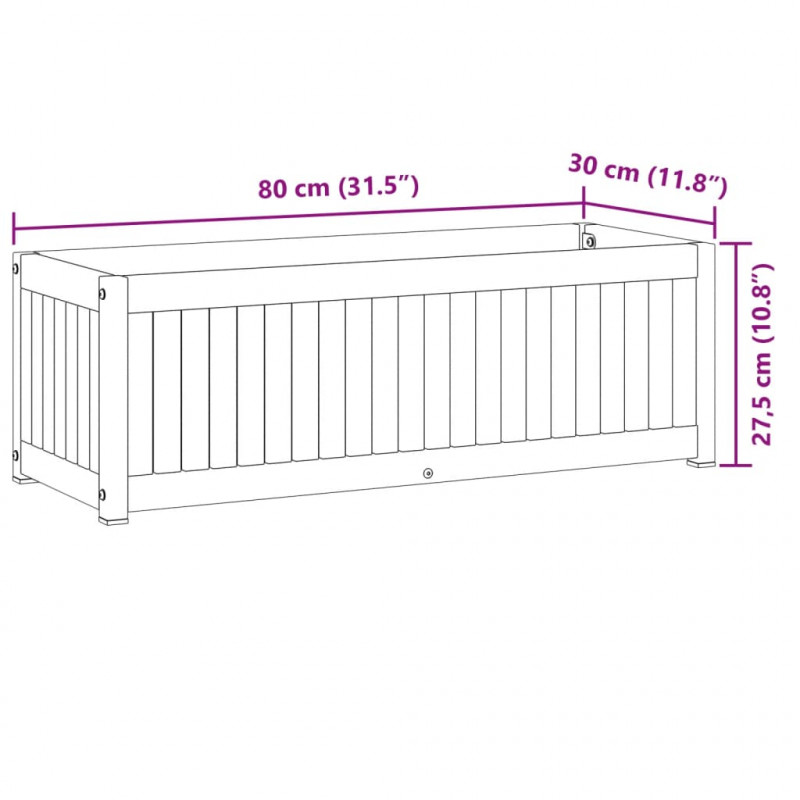 Donica ogrodowa, 80x30x27,5 cm, lite drewno akacjowe i stal