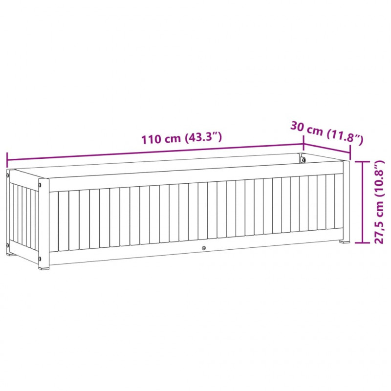 Donica ogrodowa, 110x30x27,5 cm, lite drewno akacjowe i stal