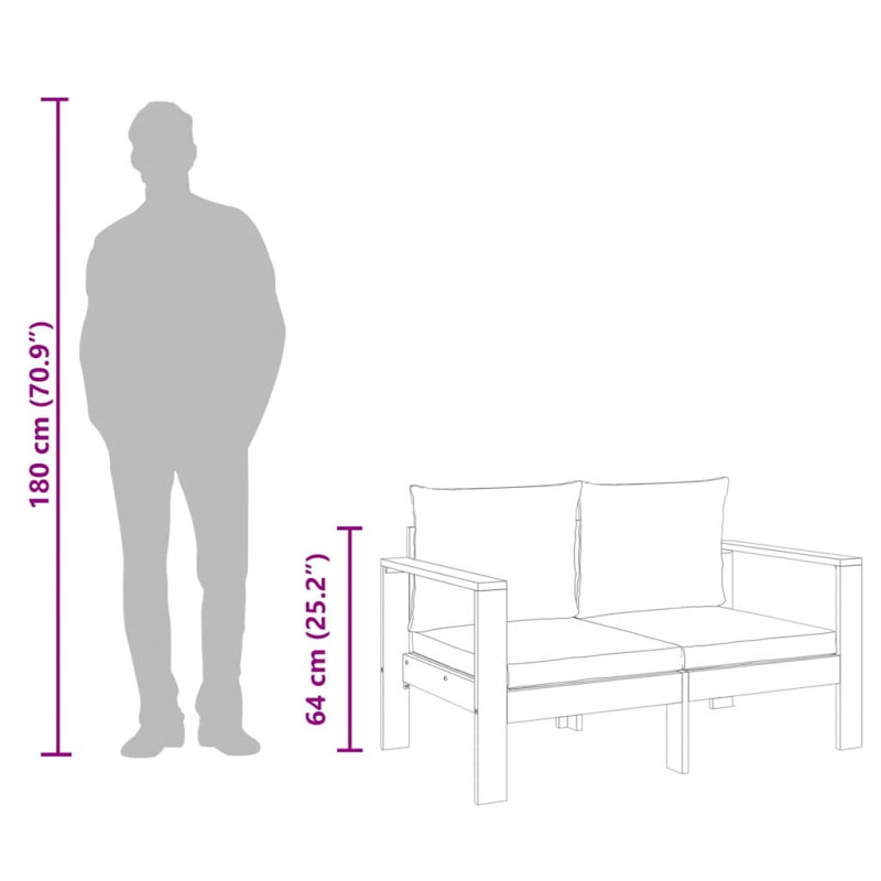 Sofa ogrodowa z poduszkami, 2-osobowa, lite drewno akacjowe