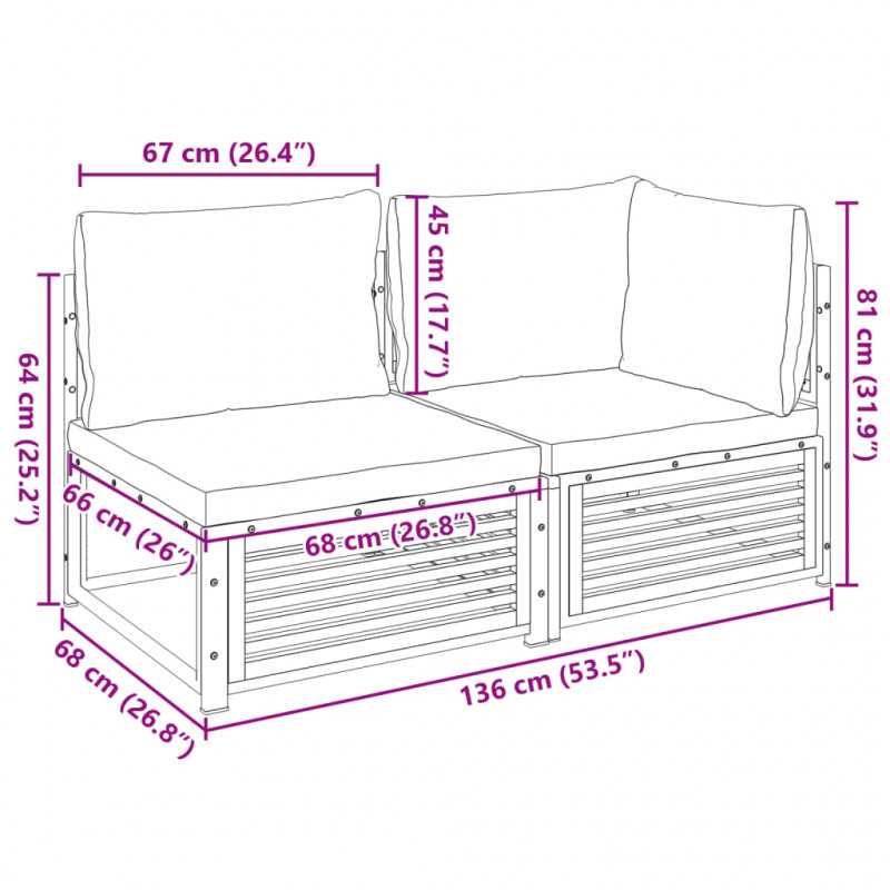 Sofa ogrodowa z poduszkami, 2-osobowa, lite drewno akacjowe