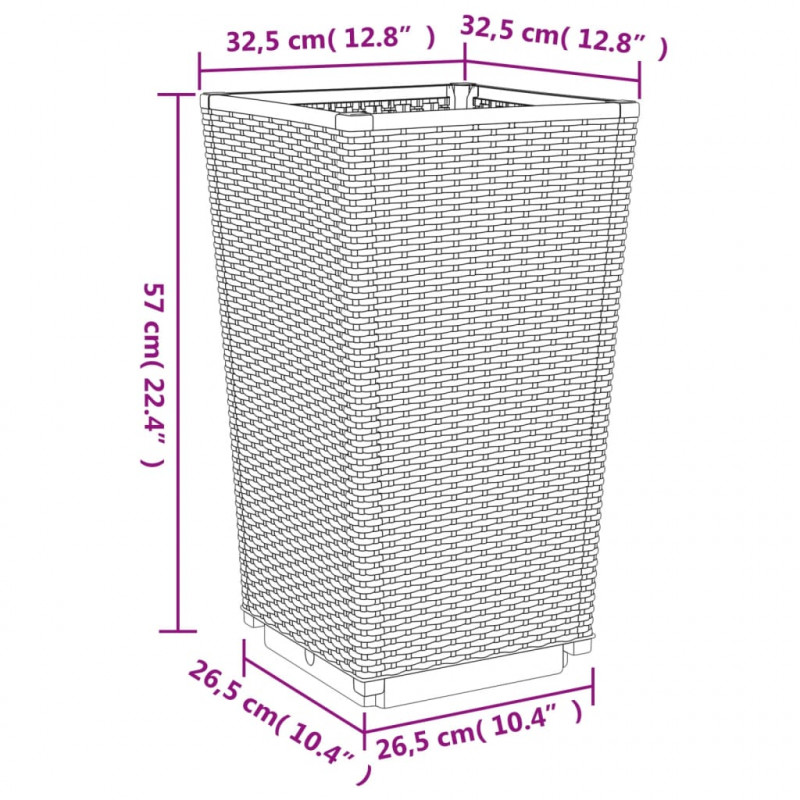 Donice ogrodowe, 4 szt., brązowe, 32,5x32,5x57, PP