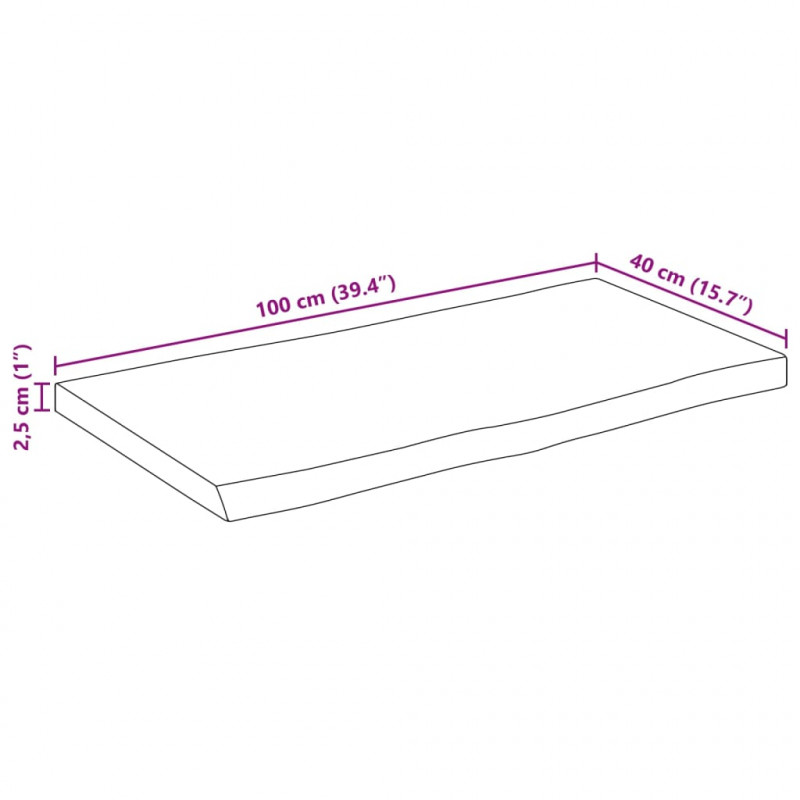 Blat stołu, 100x40x2,5 cm, naturalna krawędź, lite drewno mango