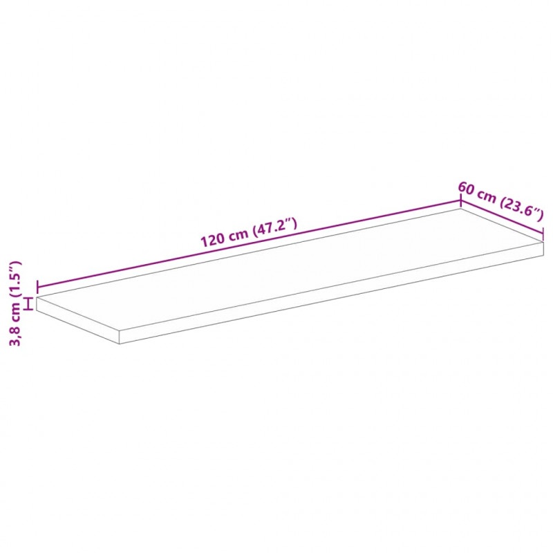Blat stołu, 120x60x3,8 cm, prostokątny, lite drewno akacjowe