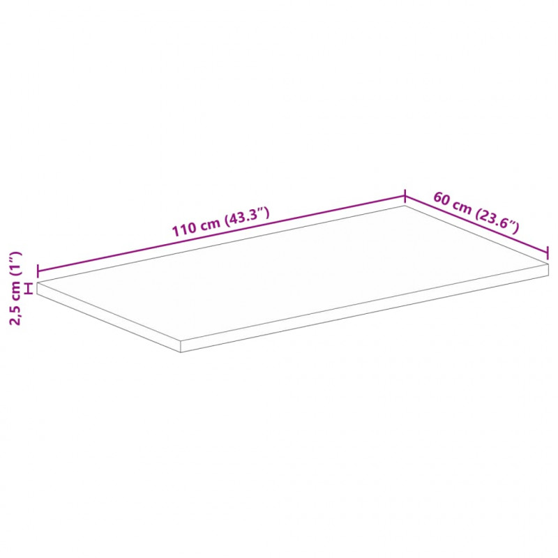 Blat stołu, 110x60x2,5 cm, prostokątny, lite drewno z odzysku