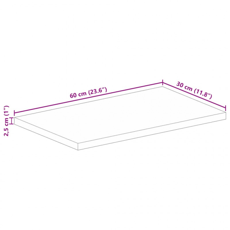 Blat stołu, 60x30x2,5 cm, prostokątny, lite drewno mango