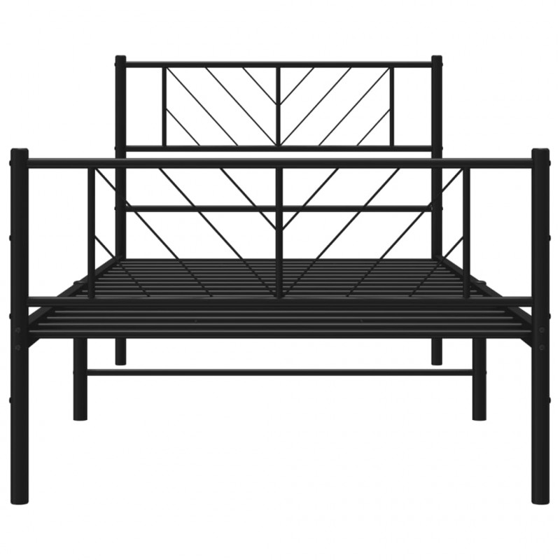 Metalowa rama łóżka z wezgłowiem i zanóżkiem, czarna, 90x200 cm