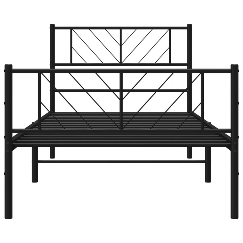 Metalowa rama łóżka z wezgłowiem i zanóżkiem, czarna, 100x200cm