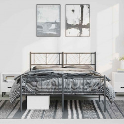Metalowa rama łóżka z wezgłowiem i zanóżkiem, czarna, 150x200cm