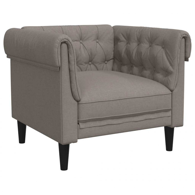 Fotel Chesterfield, kolor taupe, obity tkaniną