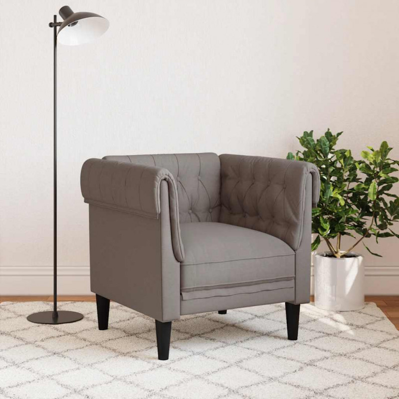 Fotel Chesterfield, kolor taupe, obity tkaniną