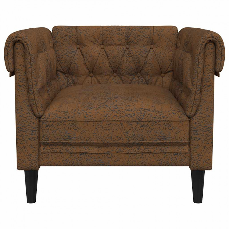 Fotel Chesterfield, brązowy, obity tkaniną