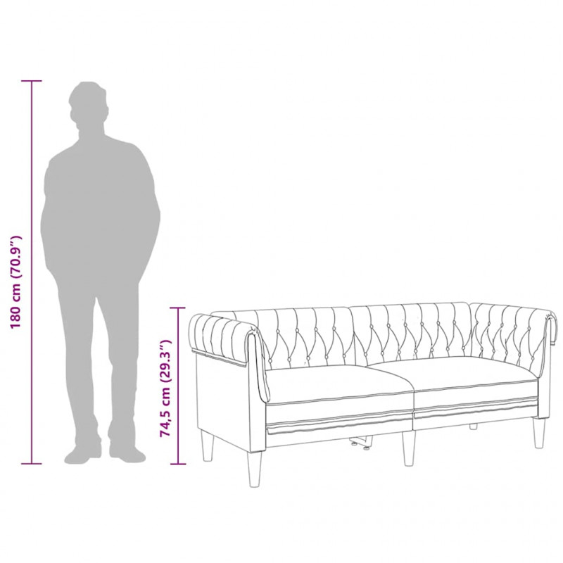 Sofa Chesterfield, dwuosobowa, jasnoszara, obita tkaniną