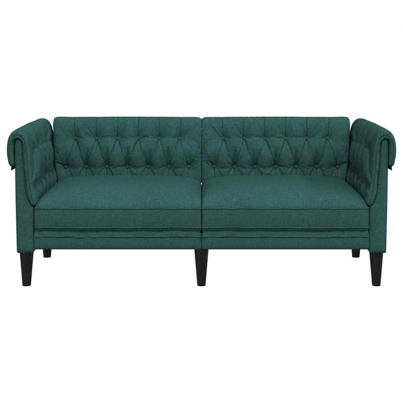 Sofa Chesterfield, dwuosobowa, ciemnozielona, obita tkaniną