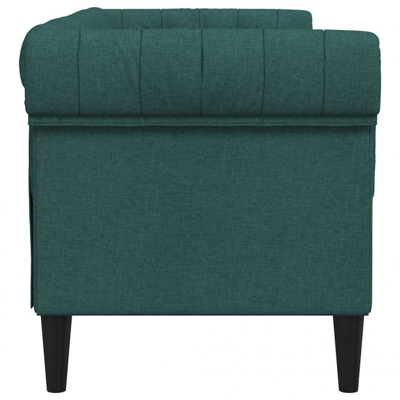 Sofa Chesterfield, dwuosobowa, ciemnozielona, obita tkaniną