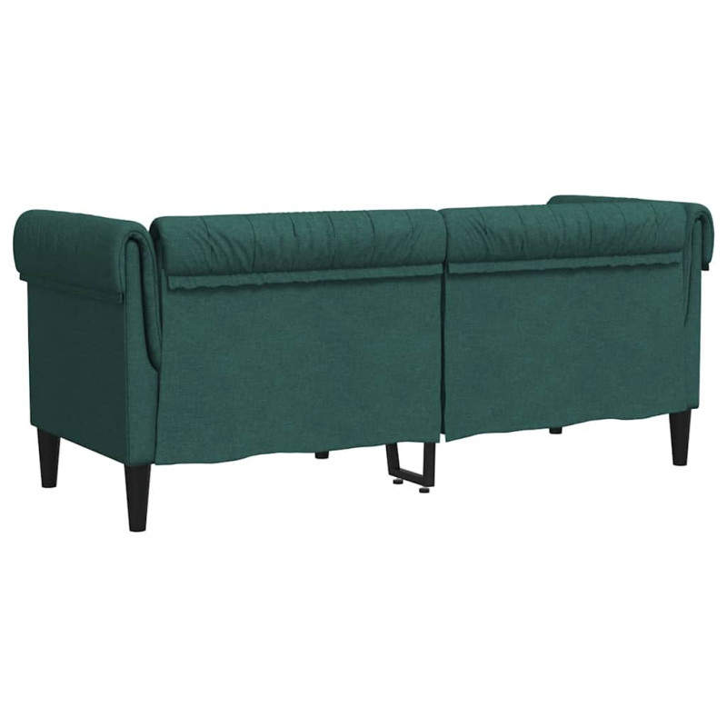 Sofa Chesterfield, dwuosobowa, ciemnozielona, obita tkaniną