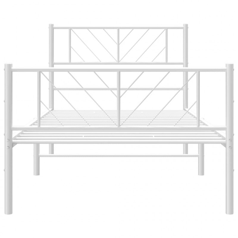 Metalowa rama łóżka z wezgłowiem i zanóżkiem, biała, 100x200 cm