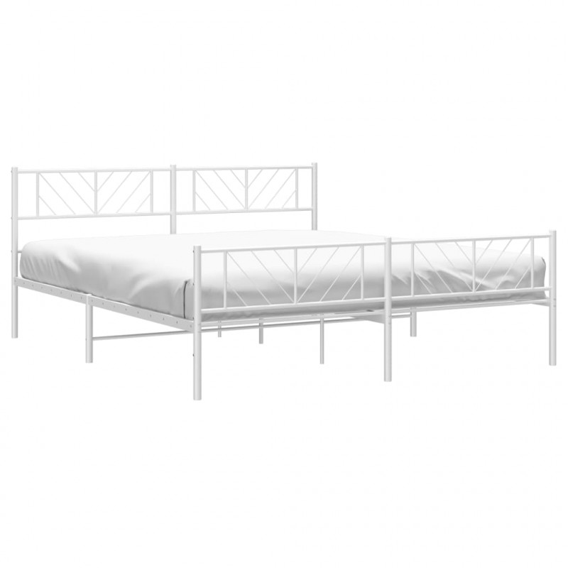 Metalowa rama łóżka z wezgłowiem i zanóżkiem, biała, 180x200 cm