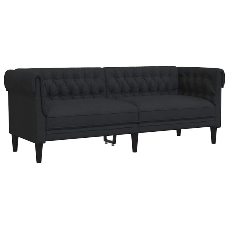 Sofa Chesterfield, trzyosobowa, czarna, obita tkaniną