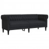 Sofa Chesterfield, trzyosobowa, czarna, obita tkaniną