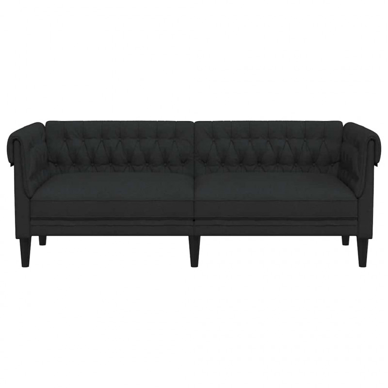 Sofa Chesterfield, trzyosobowa, czarna, obita tkaniną