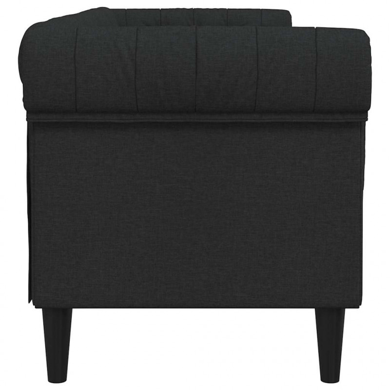Sofa Chesterfield, trzyosobowa, czarna, obita tkaniną