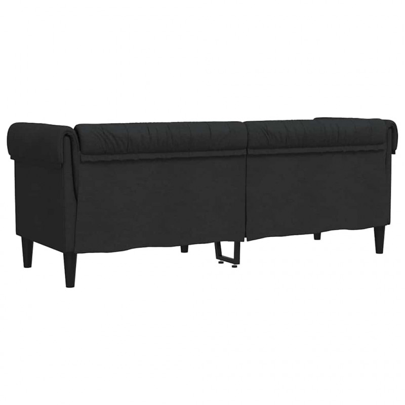 Sofa Chesterfield, trzyosobowa, czarna, obita tkaniną