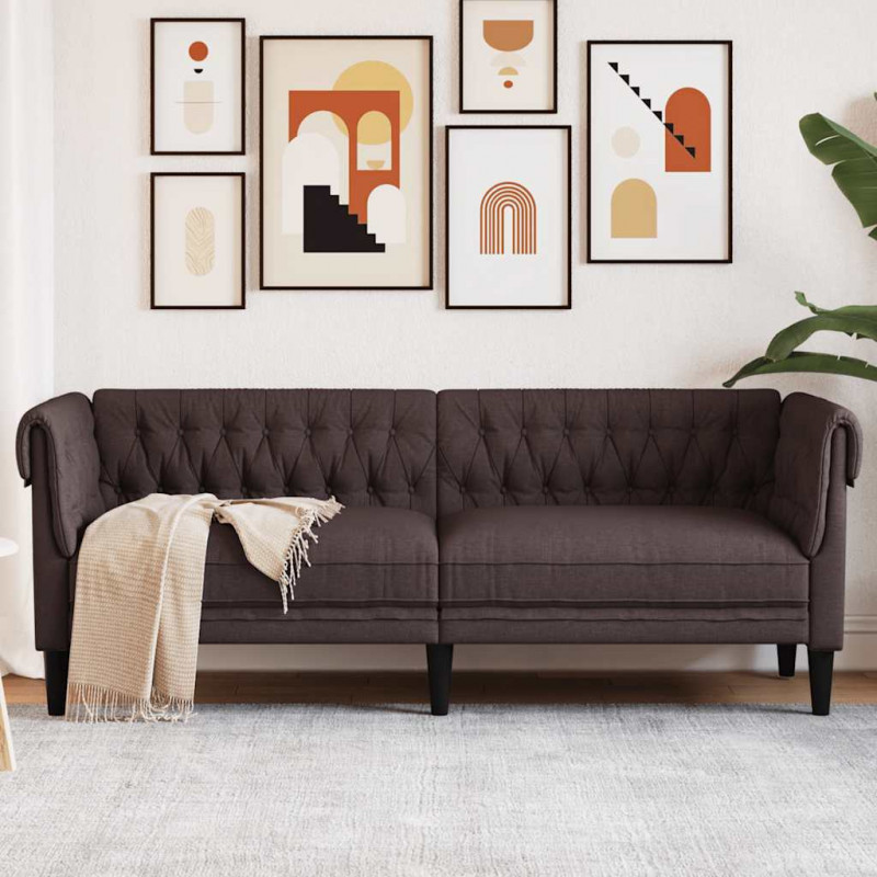 Sofa Chesterfield, trzyosobowa, ciemnobrązowa, obita tkaniną