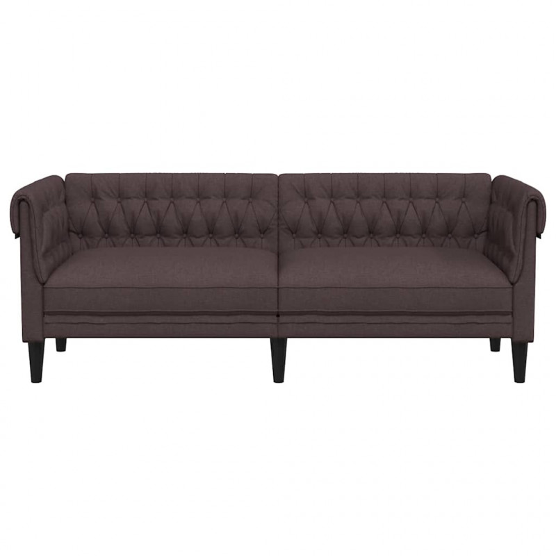 Sofa Chesterfield, trzyosobowa, ciemnobrązowa, obita tkaniną
