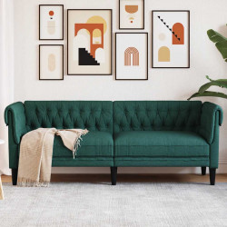 Sofa Chesterfield, trzyosobowa, ciemnozielona, obita tkaniną