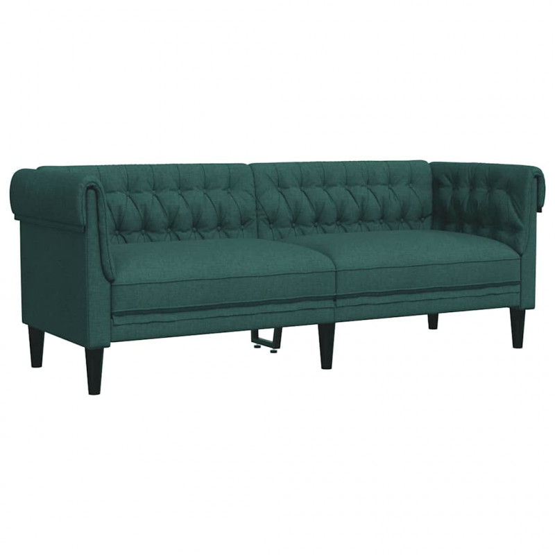 Sofa Chesterfield, trzyosobowa, ciemnozielona, obita tkaniną
