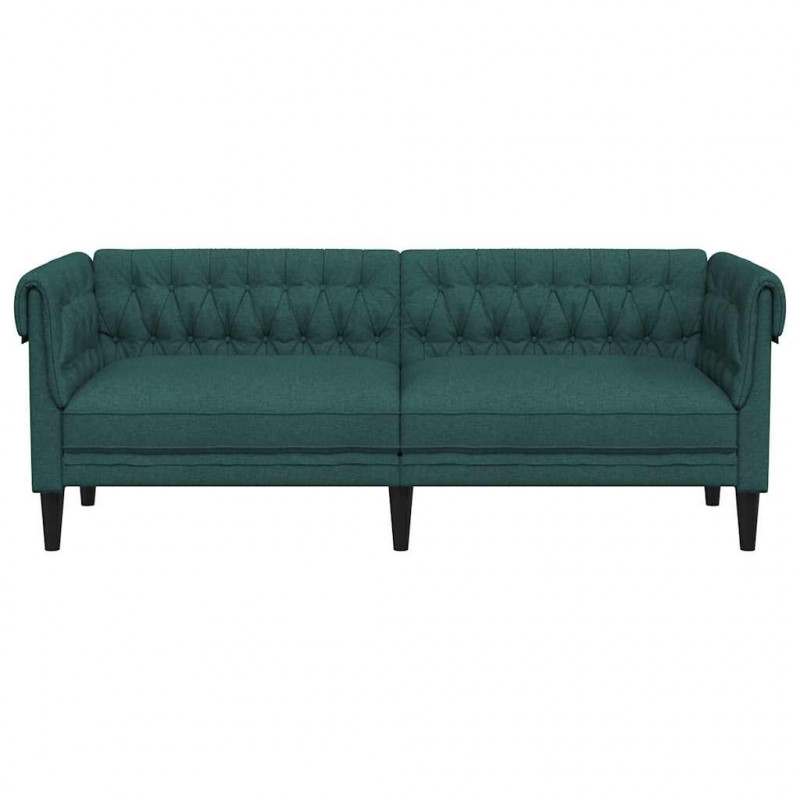 Sofa Chesterfield, trzyosobowa, ciemnozielona, obita tkaniną