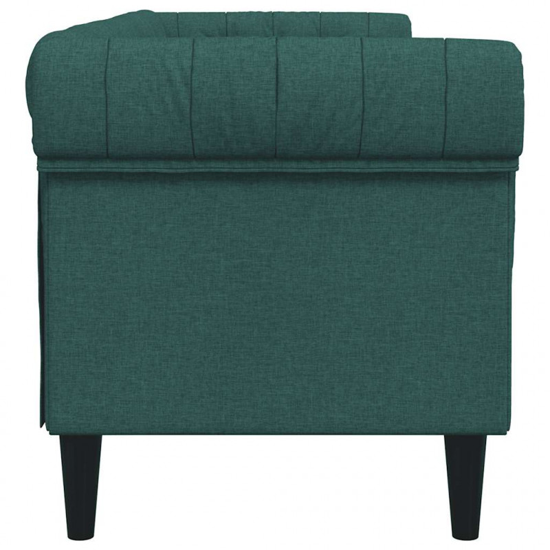 Sofa Chesterfield, trzyosobowa, ciemnozielona, obita tkaniną
