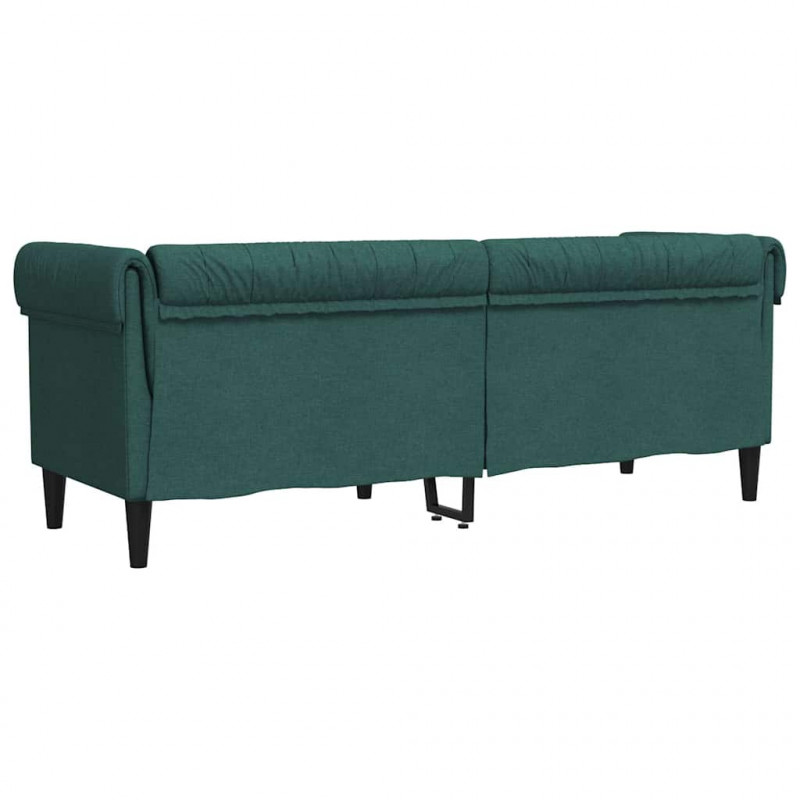 Sofa Chesterfield, trzyosobowa, ciemnozielona, obita tkaniną