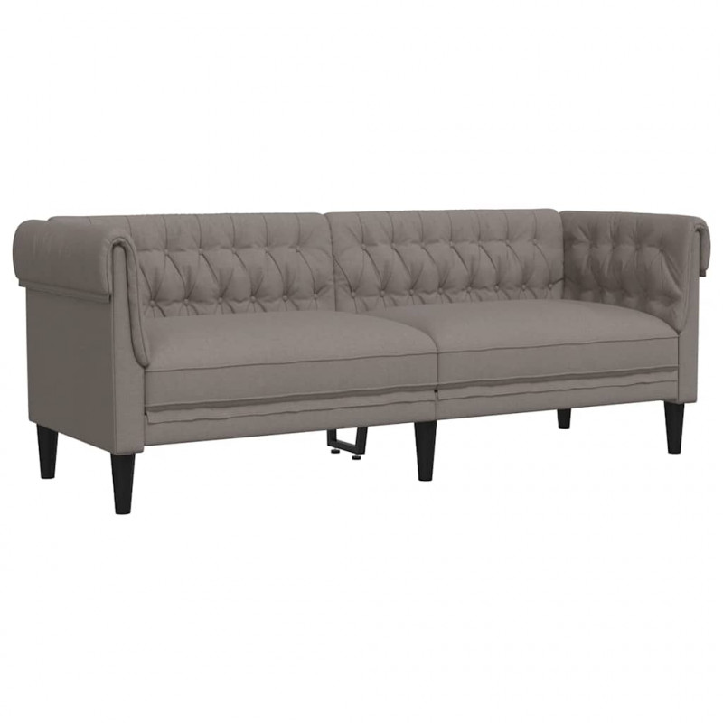 Sofa Chesterfield, trzyosobowa, kolor taupe, obita tkaniną