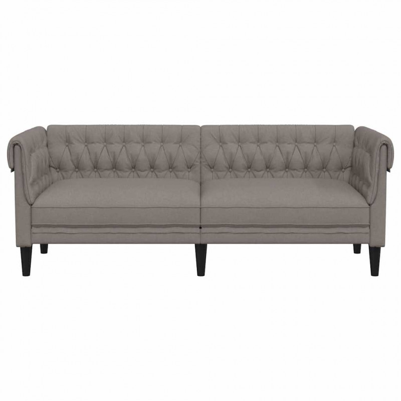 Sofa Chesterfield, trzyosobowa, kolor taupe, obita tkaniną